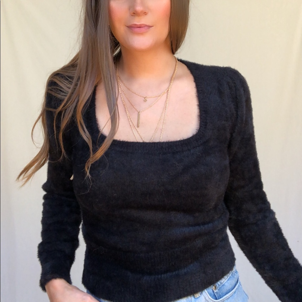 NWOT ASTR Stretchy black fuzzy sweater - Picture 9 of 12